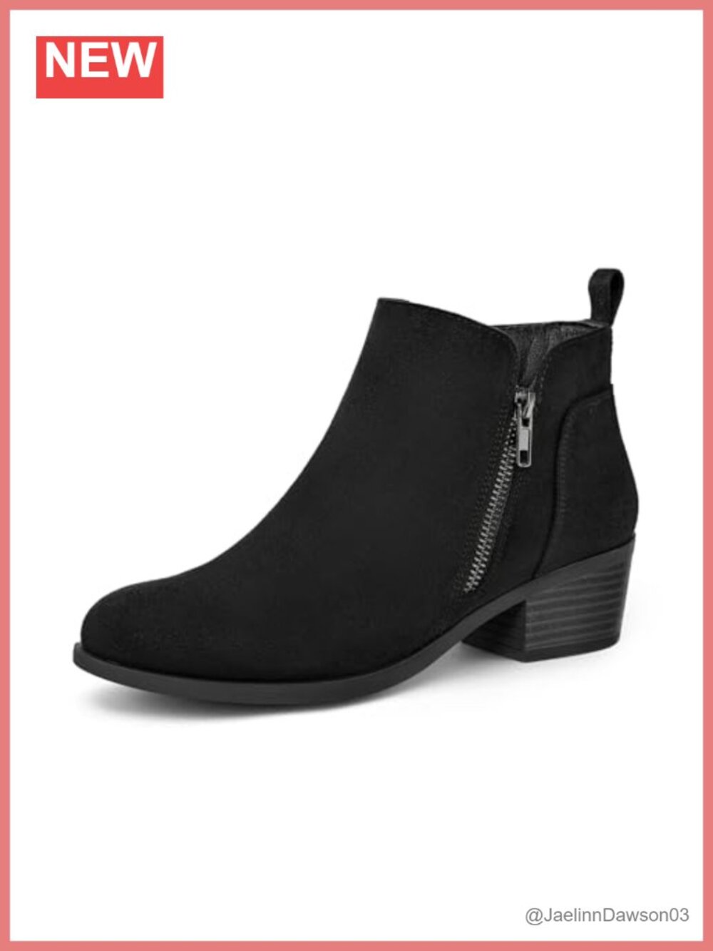 Women's Suede Ankle Boots Chunky Low Heel Side Zipper Booties